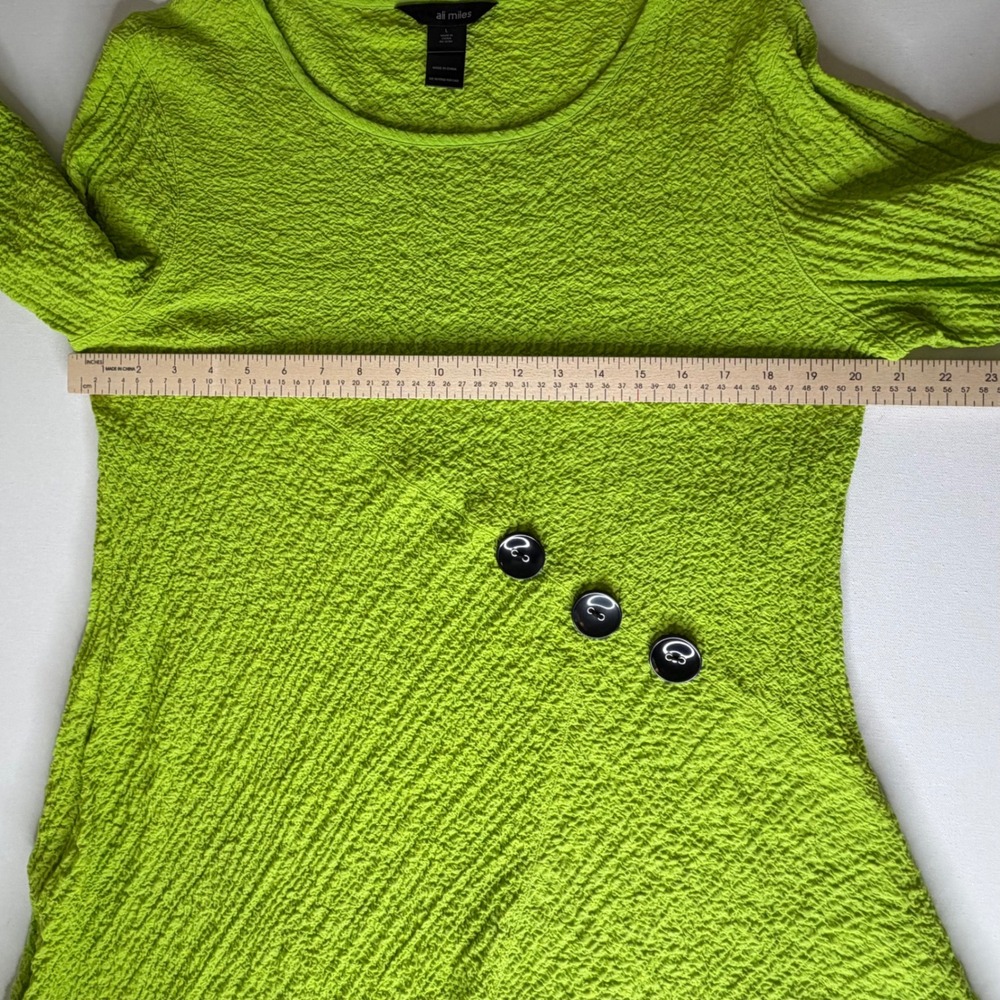 Ali Miles Womens Lime Green Textured Button Accent Roll Tab Sleeve Tunic Top L - Picture 9 of 9